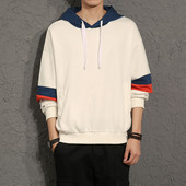 Hanorac sport pentru bărbați cu glugă în culorile alb, albastru și roșu