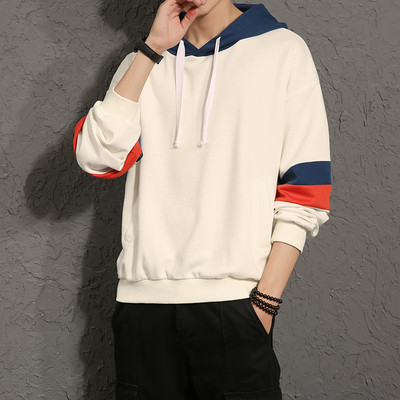 Hanorac sport pentru bărbați cu glugă în culorile alb, albastru și roșu