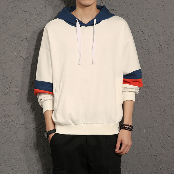 Hanorac sport pentru bărbați cu glugă în culorile alb, albastru și roșu