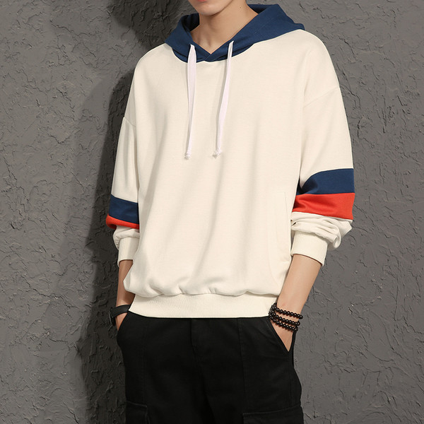 Hanorac sport pentru bărbați cu glugă în culorile alb, albastru și roșu