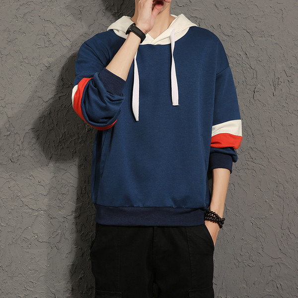 Hanorac sport pentru bărbați cu glugă în culorile alb, albastru și roșu