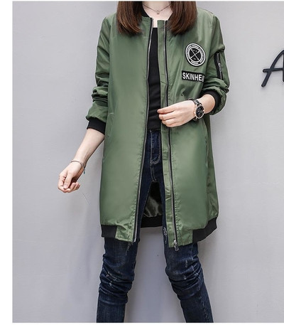 Дълго дамско яке за есента в зелен,бял и черен цвят