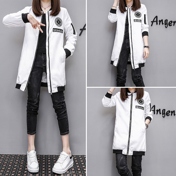 Дълго дамско яке за есента в зелен,бял и черен цвят