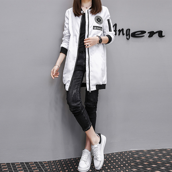 Дълго дамско яке за есента в зелен,бял и черен цвят