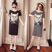 Ежедневна дамска рокля с интересна цветна апликация в черен цвят