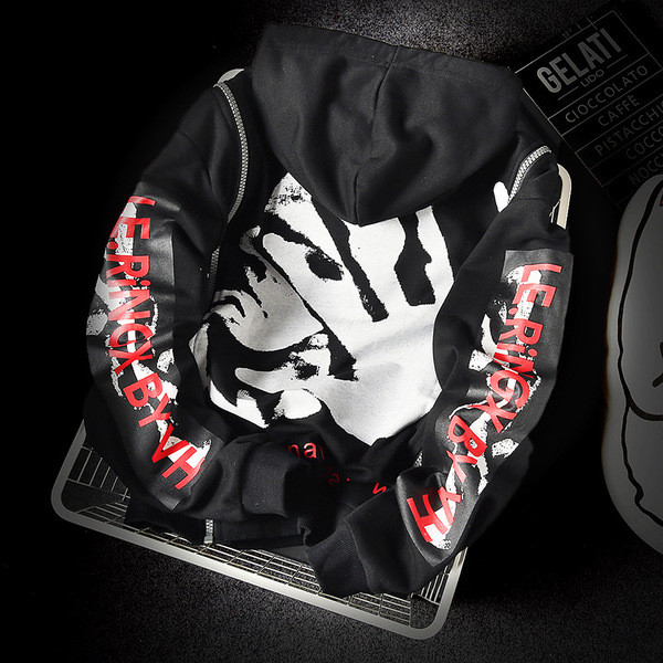 Hanorac casual pentru bărbați, negru, cu aplicație și fermoar