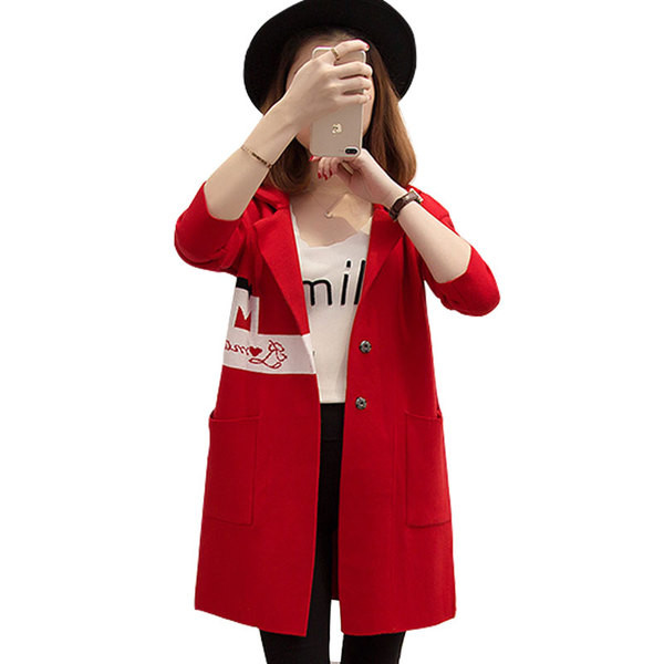 Palton lung de damă cu inscripție și imprimeu