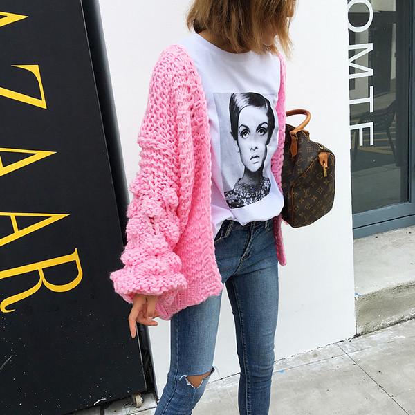 Vestă modernă de damă cu mâneci largi de culoare roz