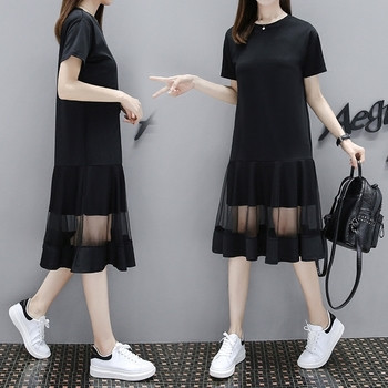 Rochie de dama din bumbac cu maneci scurte si dantela in partea de jos