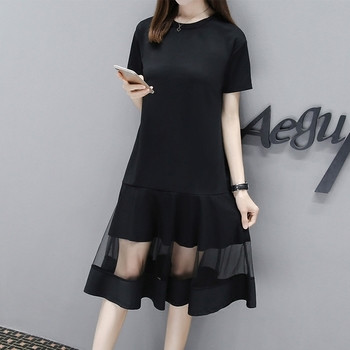 Rochie de dama din bumbac cu maneci scurte si dantela in partea de jos