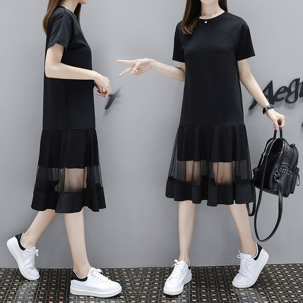 Rochie de dama din bumbac cu maneci scurte si dantela in partea de jos