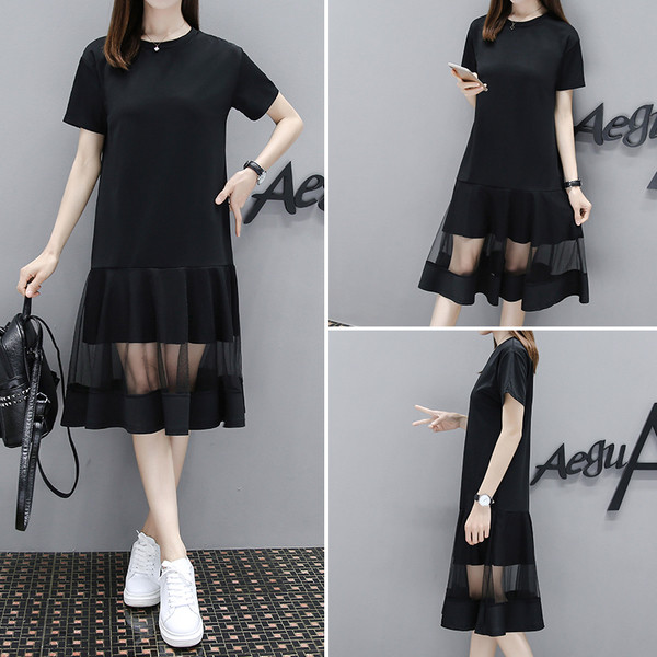 Rochie de dama din bumbac cu maneci scurte si dantela in partea de jos