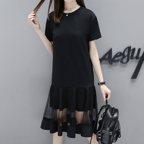 Rochie de dama din bumbac cu maneci scurte si dantela in partea de jos