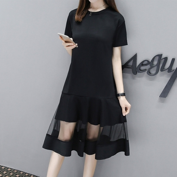 Rochie de dama din bumbac cu maneci scurte si dantela in partea de jos