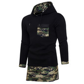 Hanorac lung pentru bărbați cu buzunar și elemente de camuflaj