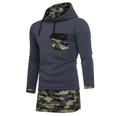 Hanorac lung pentru bărbați cu buzunar și elemente de camuflaj