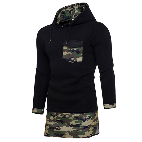 Hanorac lung pentru bărbați cu buzunar și elemente de camuflaj