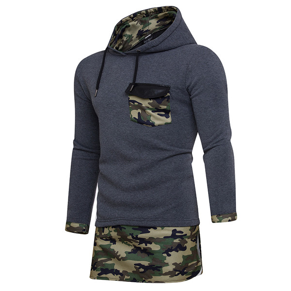 Hanorac lung pentru bărbați cu buzunar și elemente de camuflaj