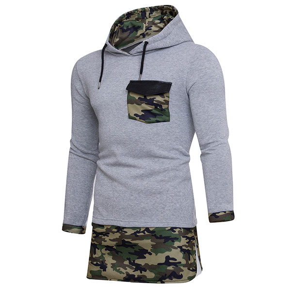 Hanorac lung pentru bărbați cu buzunar și elemente de camuflaj