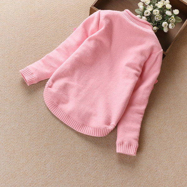 Детски плътен пуловер за момичета с 3D цветя и висока яка в няколко цвята