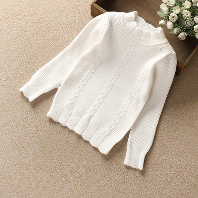 Детски плътен пуловер за момичета с висока яка