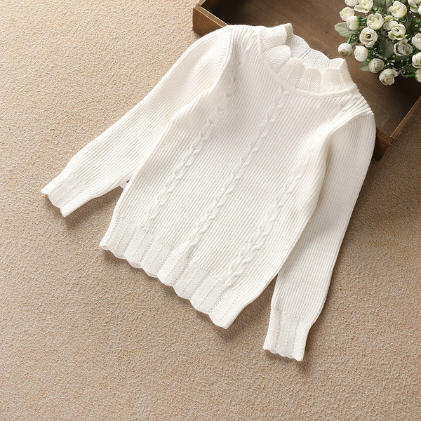 Детски плътен пуловер за момичета с висока яка 