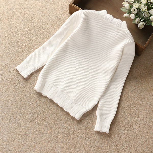 Детски плътен пуловер за момичета с висока яка 