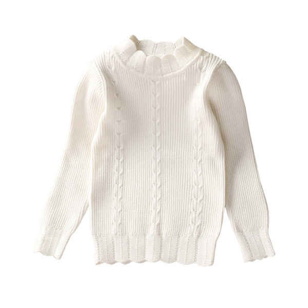 Детски плътен пуловер за момичета с висока яка 