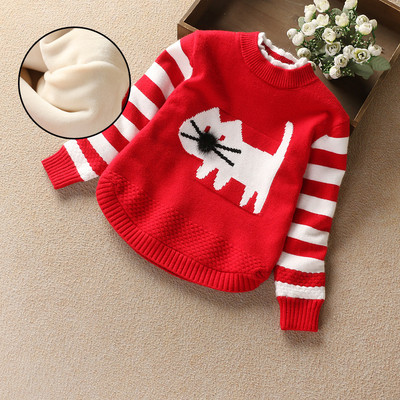 Детски пуловер с апликация и ленти по ръкавите в 2 модела