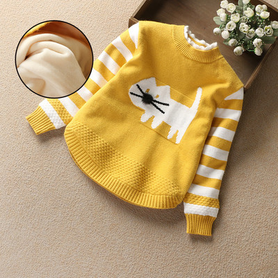 Детски пуловер с апликация и ленти по ръкавите в 2 модела