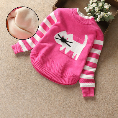 Детски пуловер с апликация и ленти по ръкавите в 2 модела