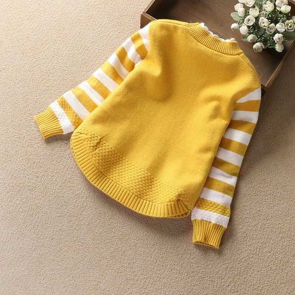 Детски пуловер с апликация и ленти по ръкавите в 2 модела