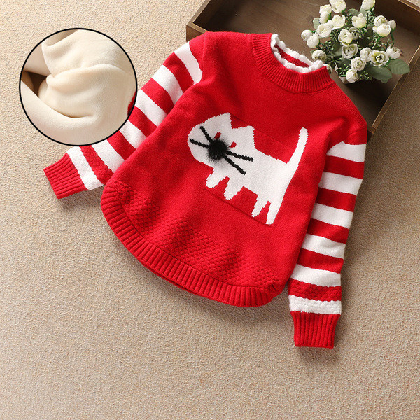 Детски пуловер с апликация и ленти по ръкавите в 2 модела