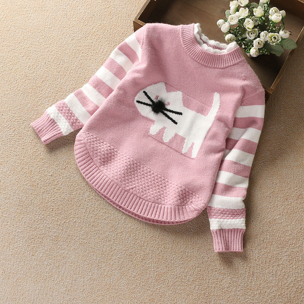 Детски пуловер с апликация и ленти по ръкавите в 2 модела