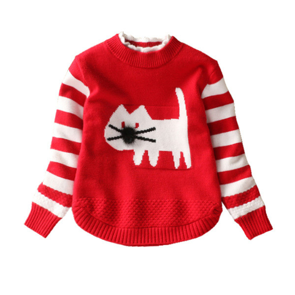 Детски пуловер с апликация и ленти по ръкавите в 2 модела