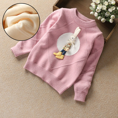 Детски пуловер с О-образна яка и 3D декорация в няколко цвята