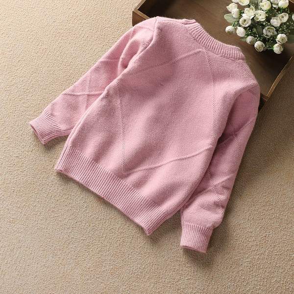 Детски пуловер с О-образна яка и 3D декорация в няколко цвята