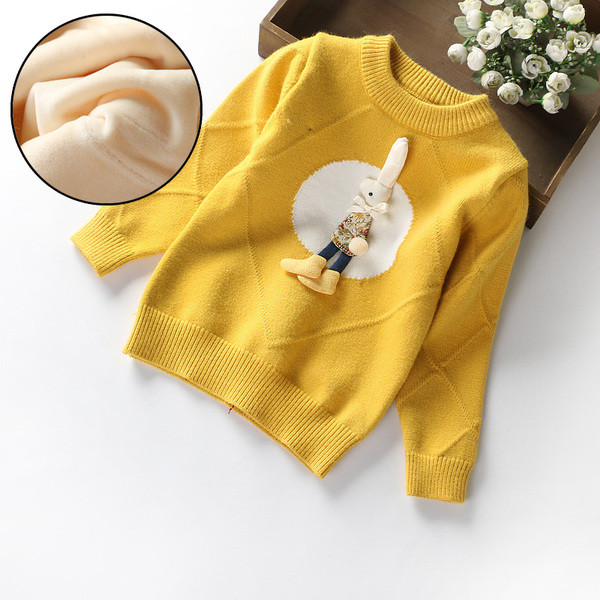 Детски пуловер с О-образна яка и 3D декорация в няколко цвята