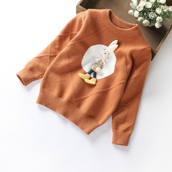 Детски пуловер с О-образна яка и 3D декорация в няколко цвята