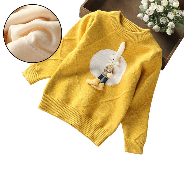 Детски пуловер с О-образна яка и 3D декорация в няколко цвята