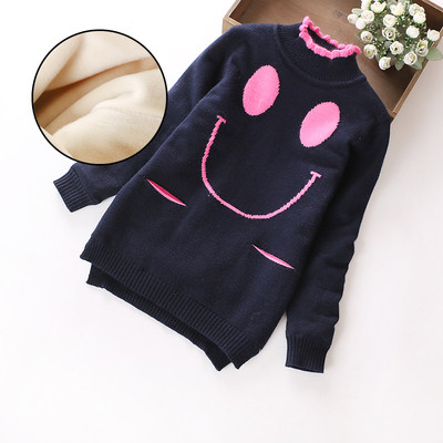 Детски плътен пуловер с висока яка и бродерия в няколко цвята