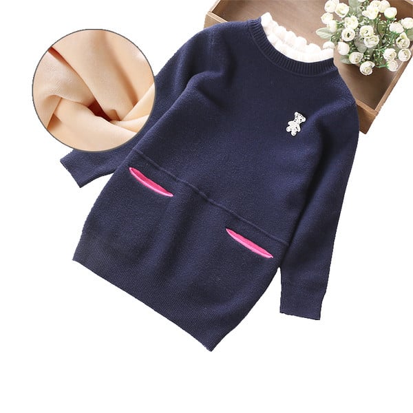 Ежедневен детски пуловер с джобове и висока яка - няколко цвята