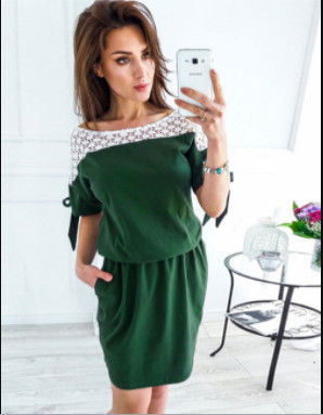 Ежедневна дамска рокля в няколко цвята  с елемент -дантела 