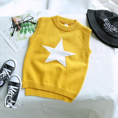 Pulover fara maneci pentru copii in albastru si galben cu broderie