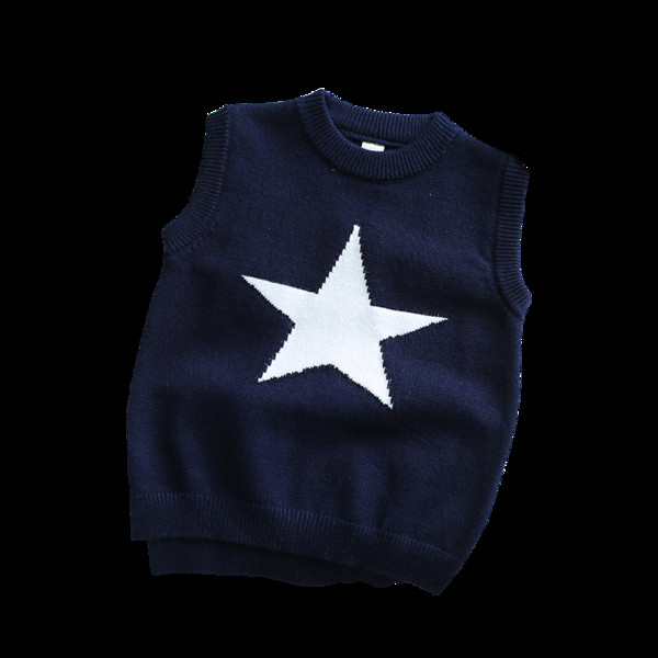 Детски пуловер без ръкави в син и жълт цвят с бродерия