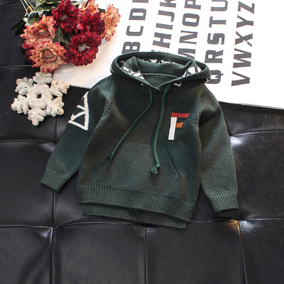 Плътен детски суичър с качулка и надписи в два цвята