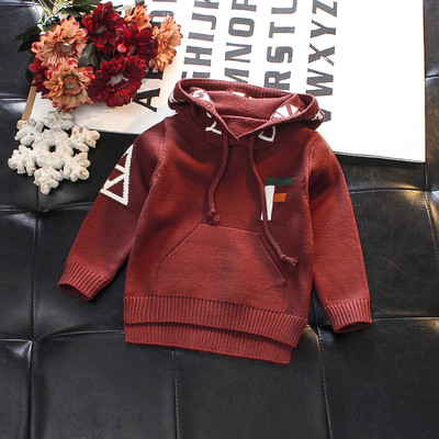 Hanorac gros pentru copii, cu glugă și inscripții în două culori