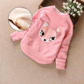 Детски пуловер за момичета с апликация и О-образна яка в няколко цвята