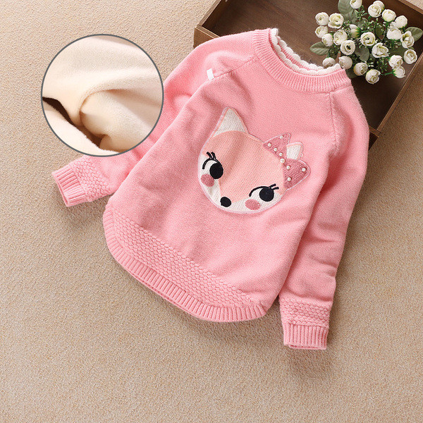 Детски пуловер за момичета с апликация и О-образна яка в няколко цвята