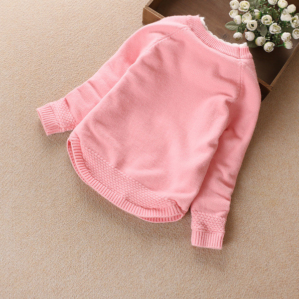 Детски пуловер за момичета с апликация и О-образна яка в няколко цвята